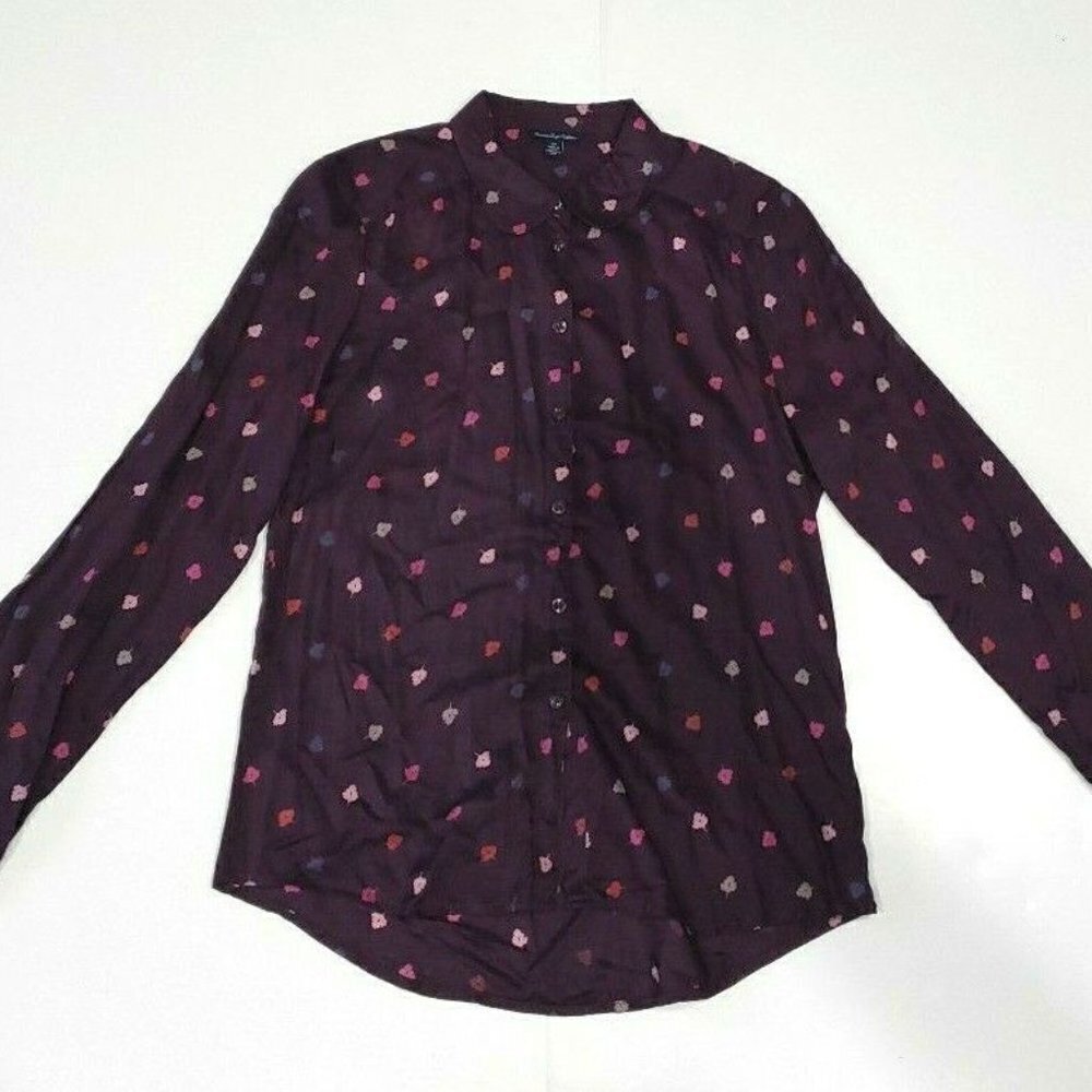 American Eagle Women's Purple Small Button Front Shirt